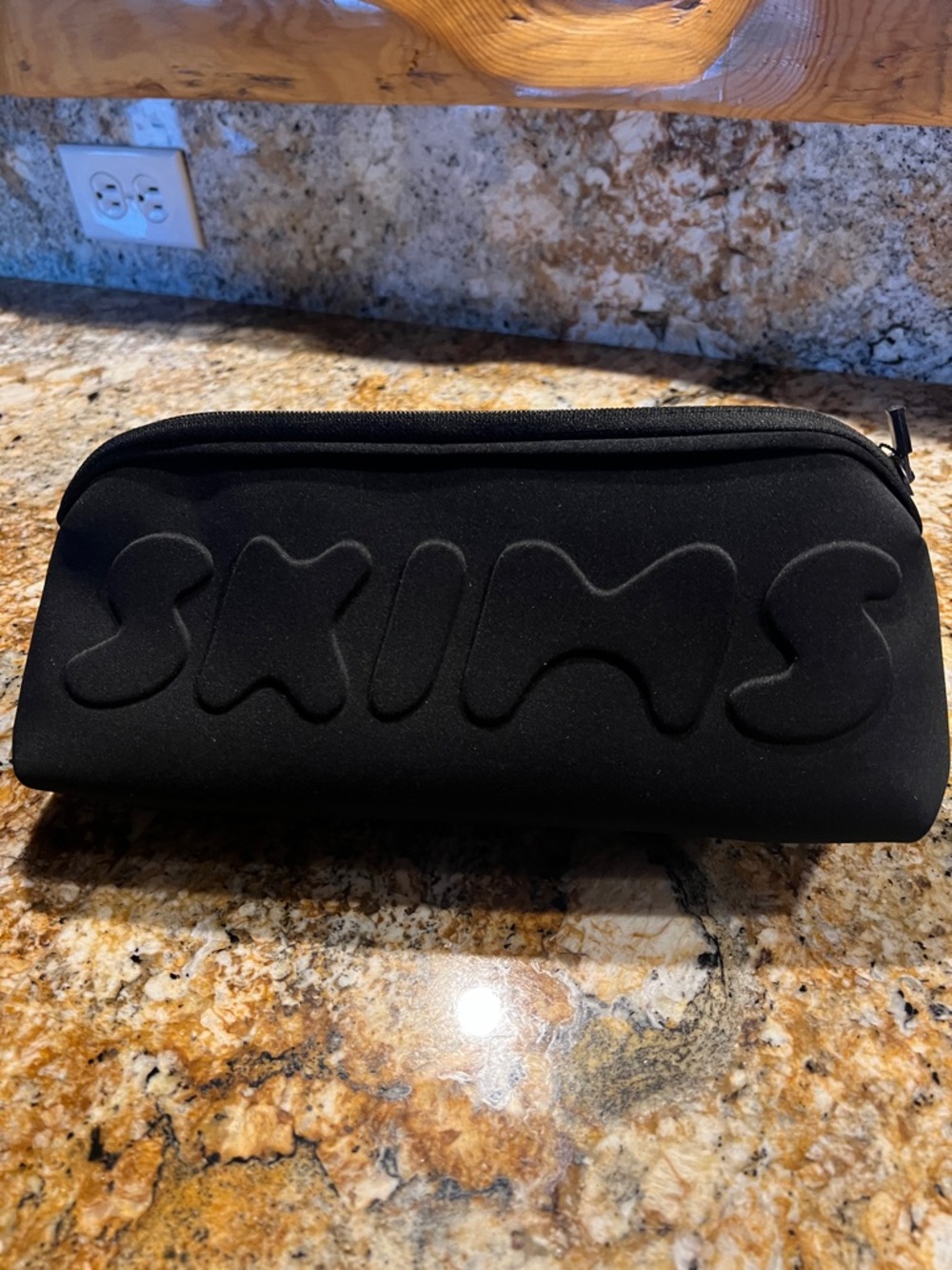 SKIMS Black Embossed Neoprene Zip Pouch